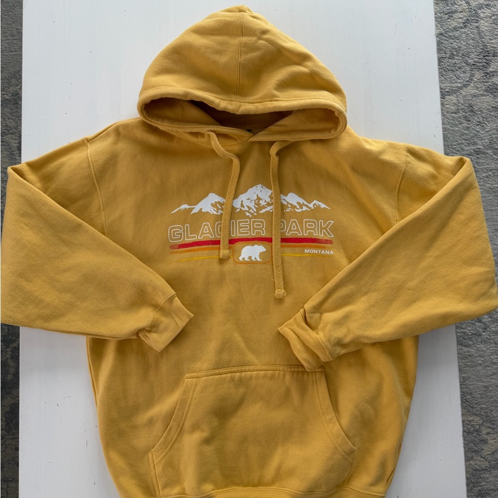Glacier Park Montana Mustard Yellow Hooded Sweatshirt